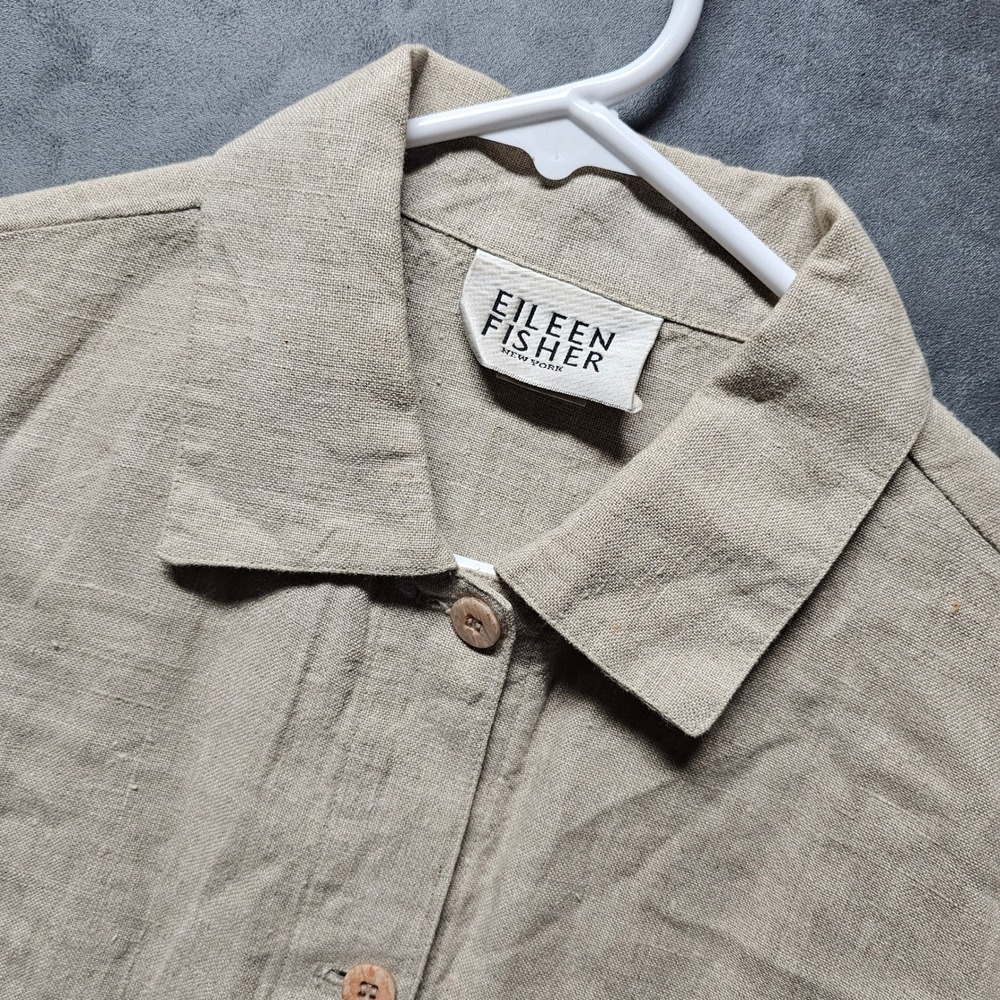 Eileen Fisher Oatmeal Beige 100% Linen Button Down Boxy Cropped Jacket Small